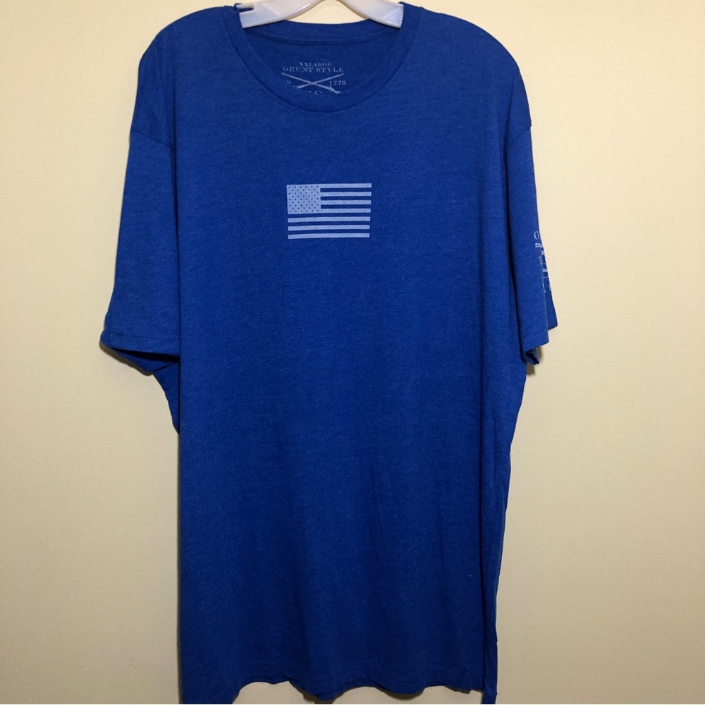 Grunt Style Mens T Shirt XXL Blue Guns American Flag USA Pride Short Sleeve NRA
